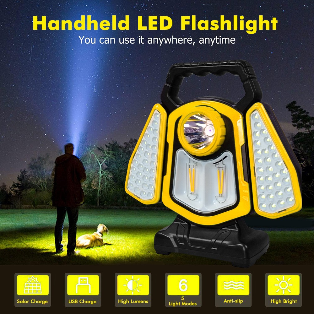 Solar LED Work Light Rechargeable 10000LM Portable Folding COB LED Flashlight