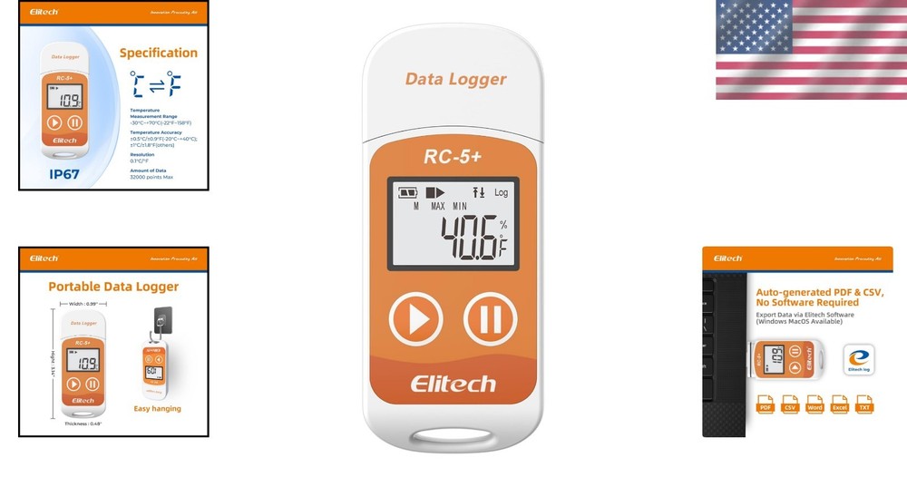 High Accuracy USB Temperature Data Logger - 32,000 Points, Reusable, Waterproof