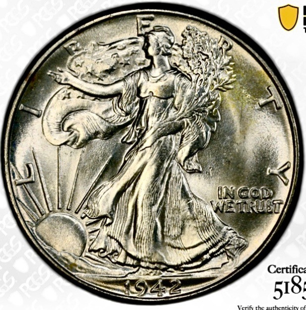 1942 WALKING LIBERTY HALF DOLLAR PCGS MS64 GOLD SHIELD