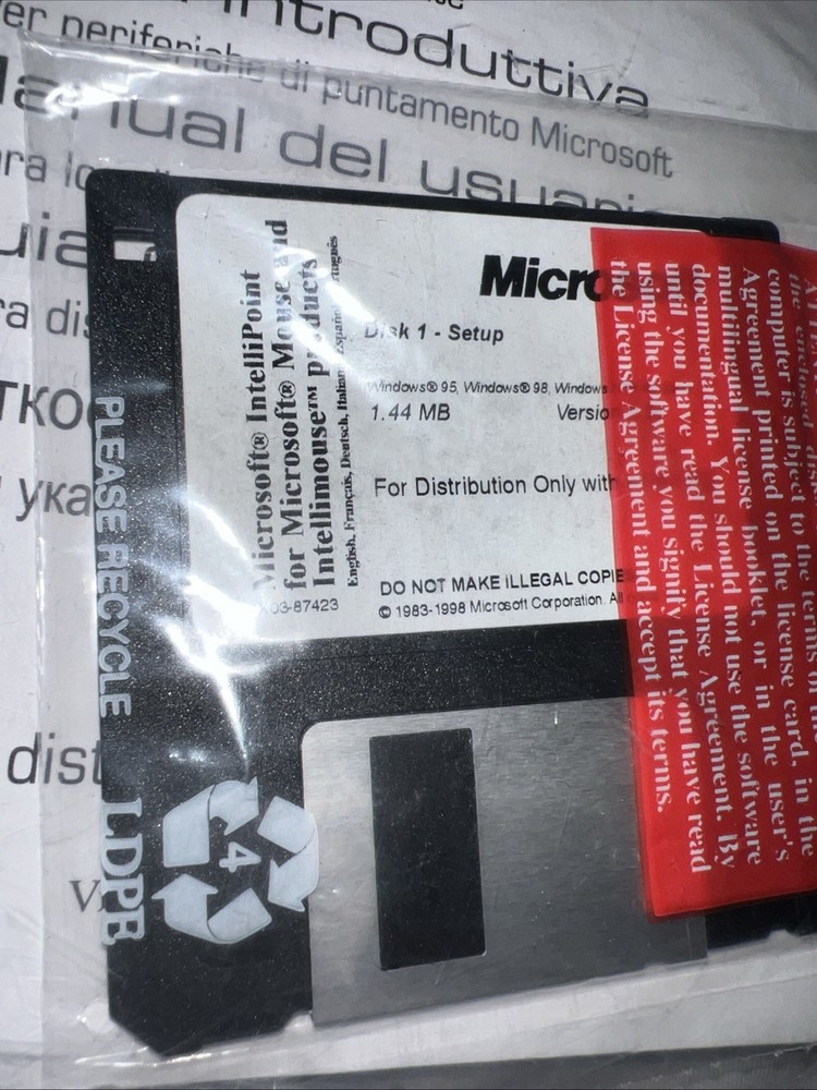 Microsoft IntelliPoint Mouse Driver 3.5" Floppy Disk *Windows 95/98 & Manual NEW