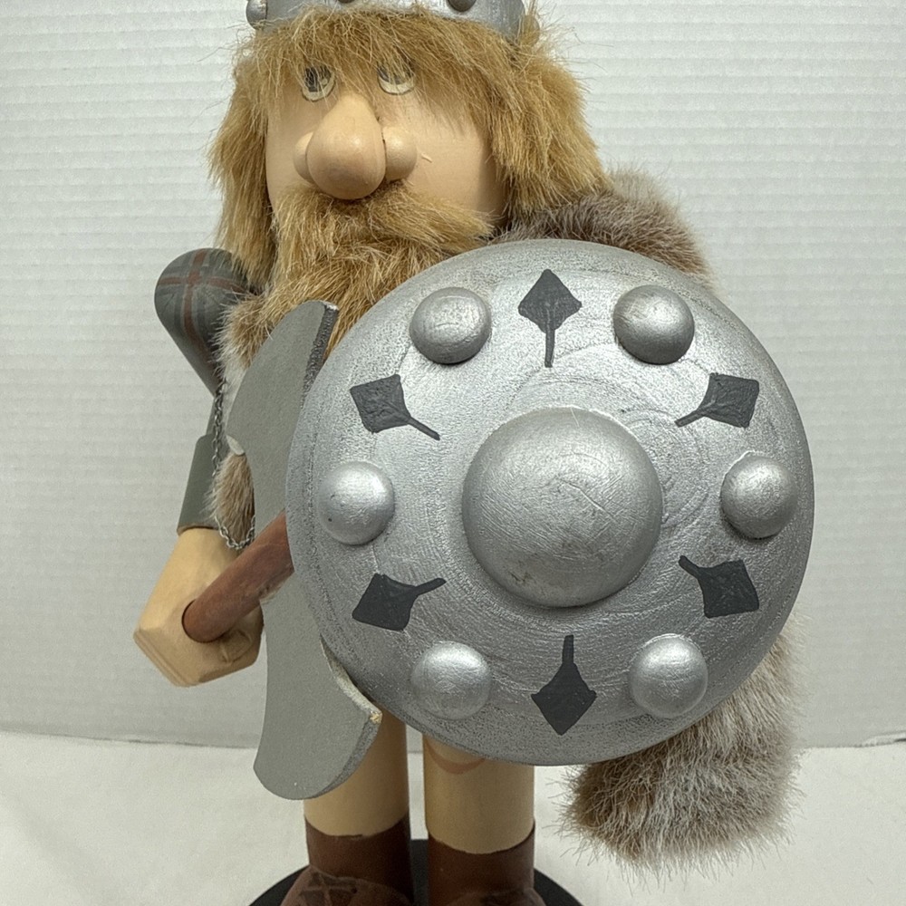 14” Viking Wood Nutcracker With Sword And Axe