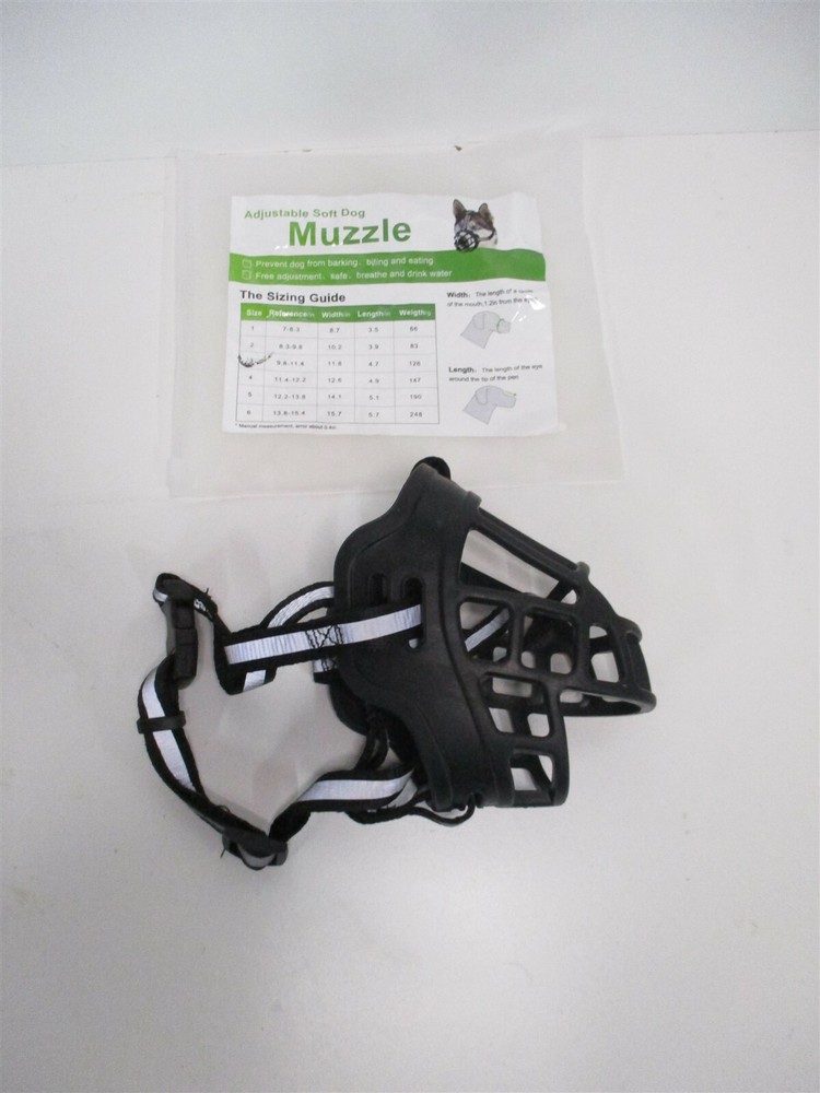 Strong Adjustable Soft Reflective Dog Muzzle Black Size 3 (11.8 x 4.7 Inches)
