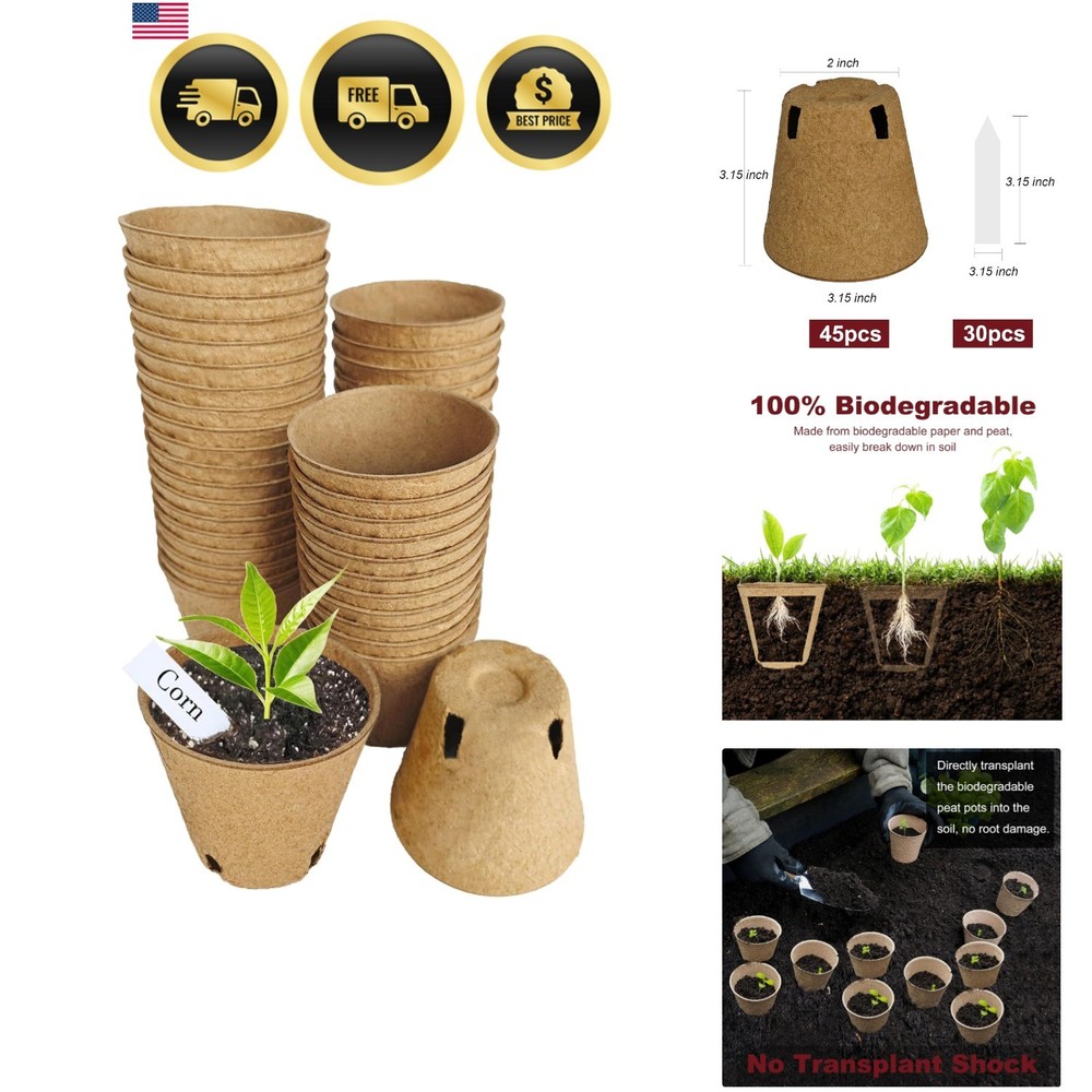 Peat Pots Seed Starter - 45 Pack 3.15 inch Biodegradable Seed Starter Pots Pe...