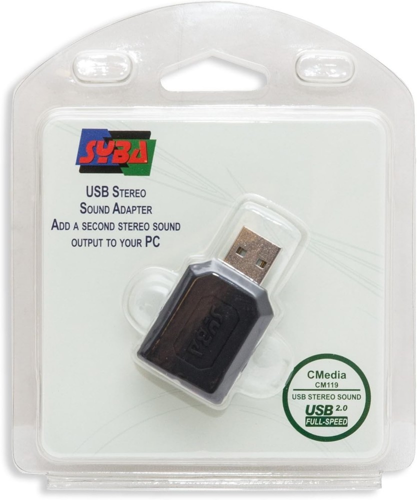 Syba external USB Stereo Sound Adapter for Windows, Mac, Linux Extra Black
