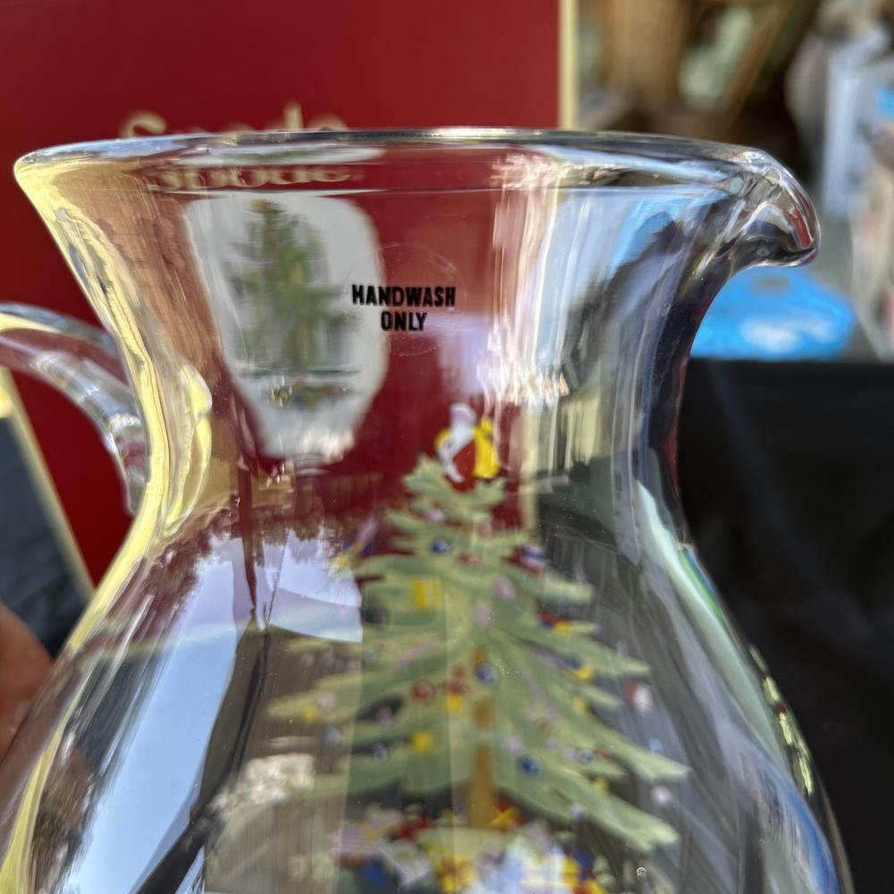 Spode Christmas Tree Glass Pitcher with Handle, 96oz., NEW!