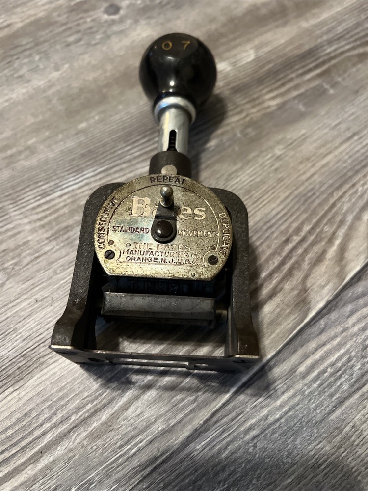Antique Bates Numbering Machine Stamp Consecutive, Repeat, Duplicate, 6 Wheel