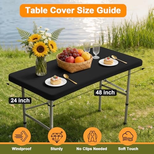 2 Pack Rectangle Fitted 4ft Table Cover – Rectangular 24" x 48" (2Pack) Black