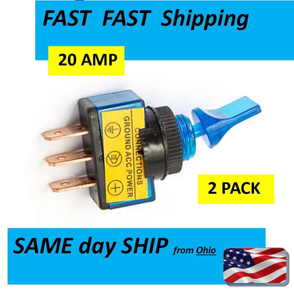 12VDC 20A Two Position ON/OFF SPST  Mount Blue Light Toggle Switch - FAST SHIP