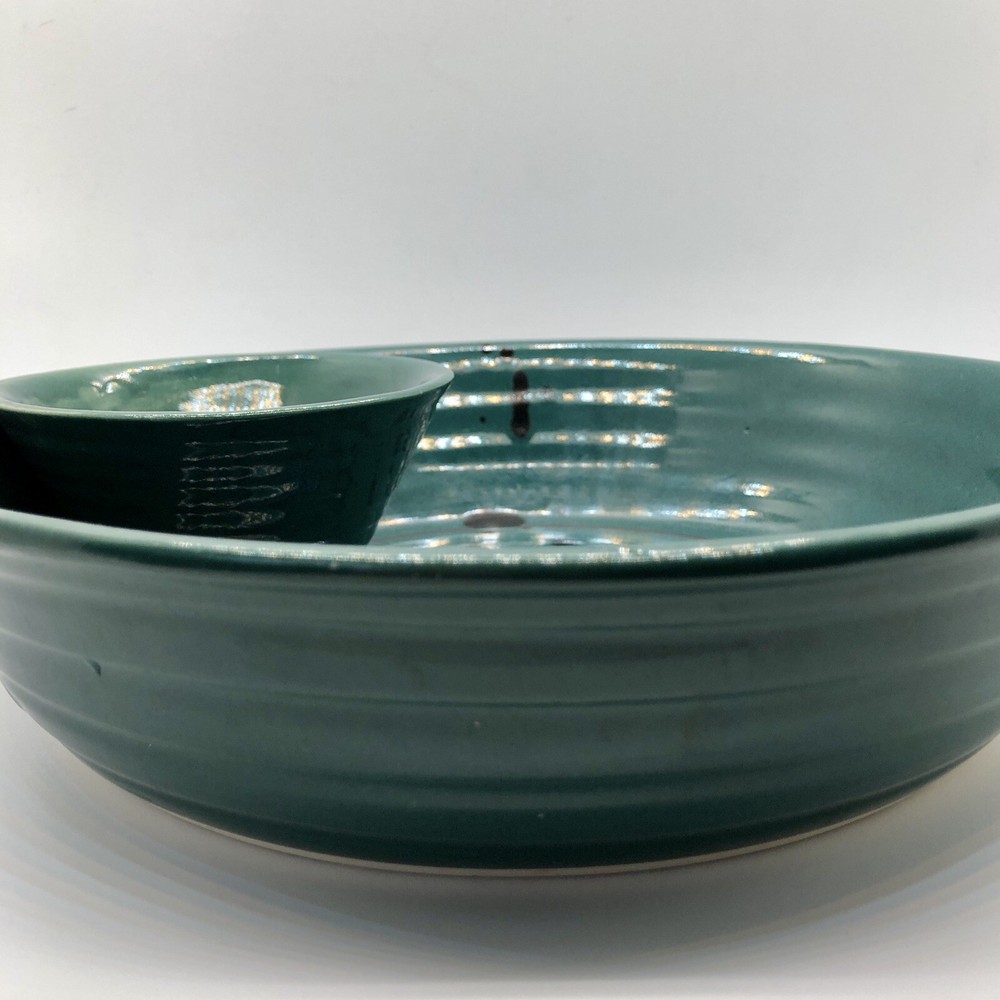 Teal Ceramic Chips & Dip Serving Bowl Abstract Design 10" Diameter