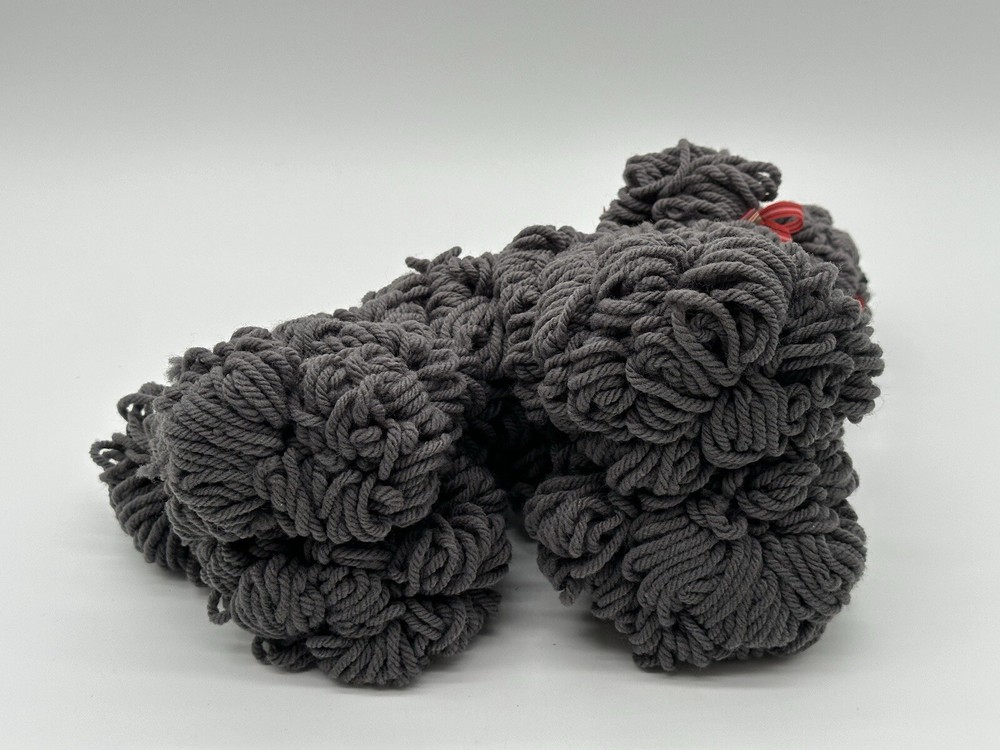 Handmade Gray Yarn Dog With Red Ribbons