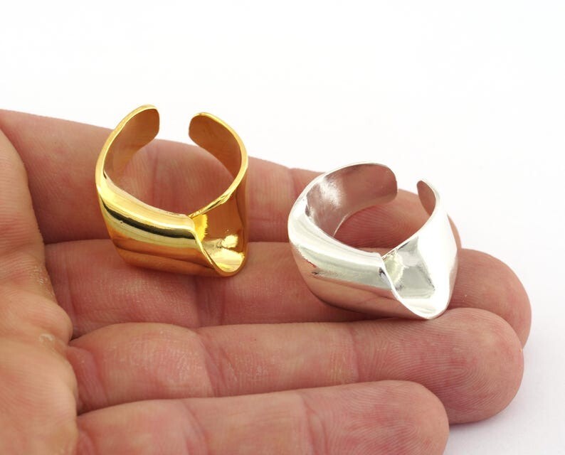 Wrapped Ring Adjustable Raw,Antique silver,Shiny Silver-Gold (8us size)5588