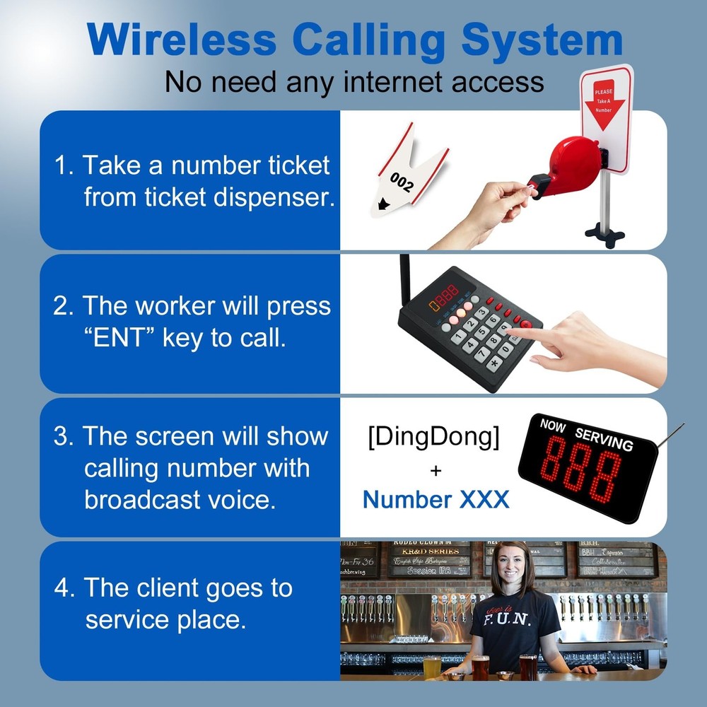 Take a Number System Waiting Number System with Ticket Dispenser 3 Digit Numb...