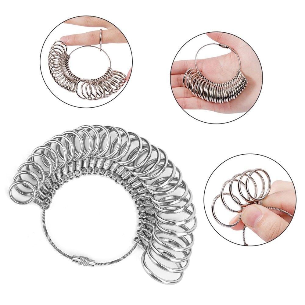 Auckyeer Ring Sizer Measuring Tool 27 Pcs, Sizing Kit metallic color