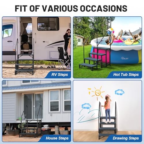 RV Steps Spa Steps with Handrail -4 Step Hot Tub Steps 4 Steps with 2 Handrail