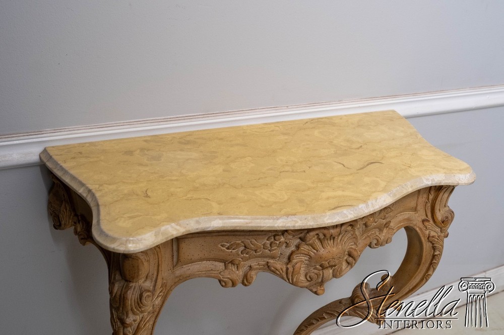 70657: French Marble Top Carved Base Console Hall Table