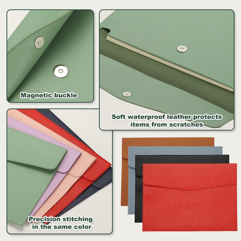 PU Leather A4 File Folder, Document Holder Filing Organizer Style 2, Orange