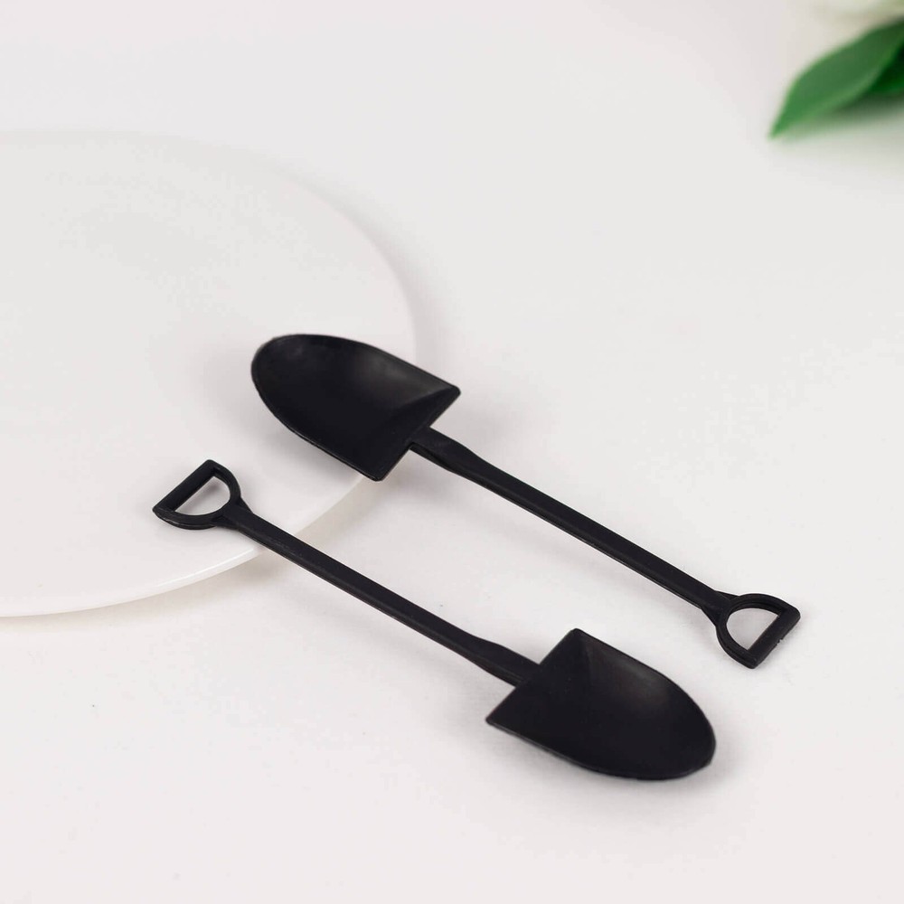 100 BLACK Mini Shovel Plastic Dessert Spoons Party Disposable Tableware