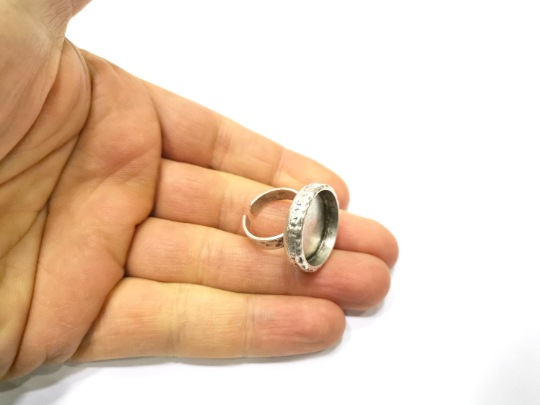 Hammered Ring Blank Setting Base Bezel inlay Backs Cabochon Antique Silver