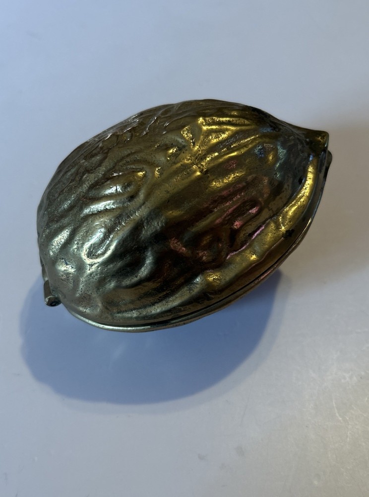 Vintage Walnut Shaped Solid Brass Nut Cracker Hinged Large 5” & Heavy Duty EUC