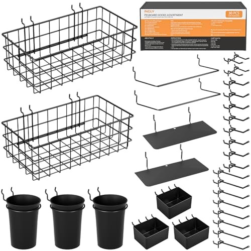 30PCS Peg Board Organizer Accessories Kit, Pegboard Hooks Assortment Black