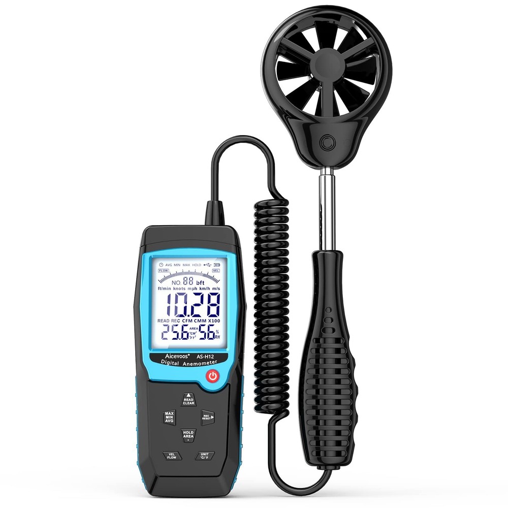 H12 Digital Anemometer Handheld Wind Speed Meter with Extended Wind Sensor, M...