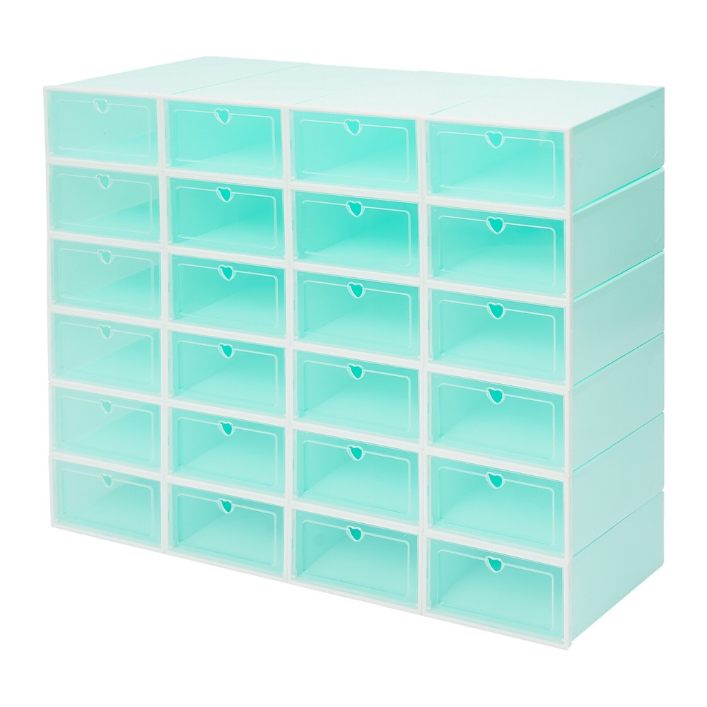 24PCS Stackable Shoe Storage Organizer Boxes with Clear Doors, 33×23×14 cm