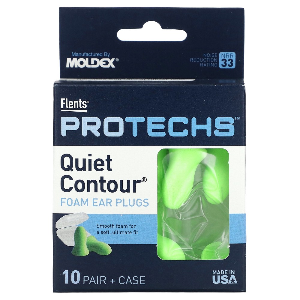 Protechs, Quiet Contour Foam Ear Plugs, 10 Pair + Case