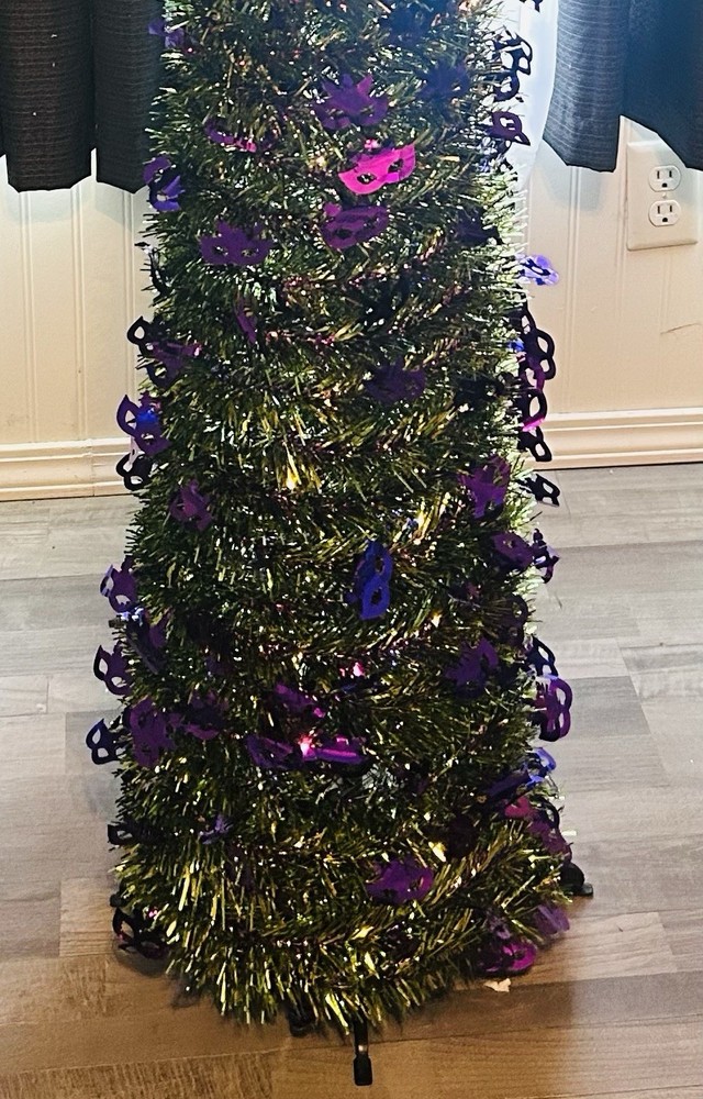 5 ft Pop up Mardi Gras Tree Collapsible Tinsel Artificial Pencil Tree