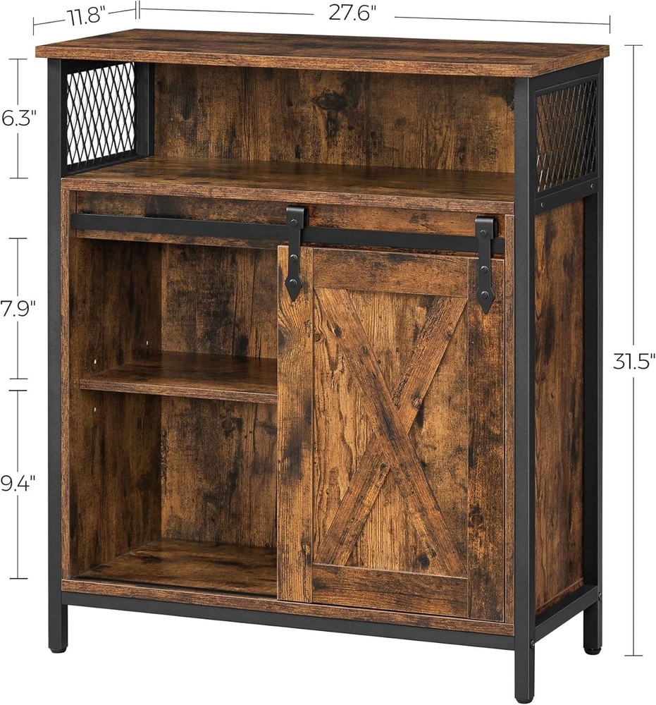 Versatile Sideboard with 1 Sliding Barn Door, Adjustable Shelves, 3 Compartments