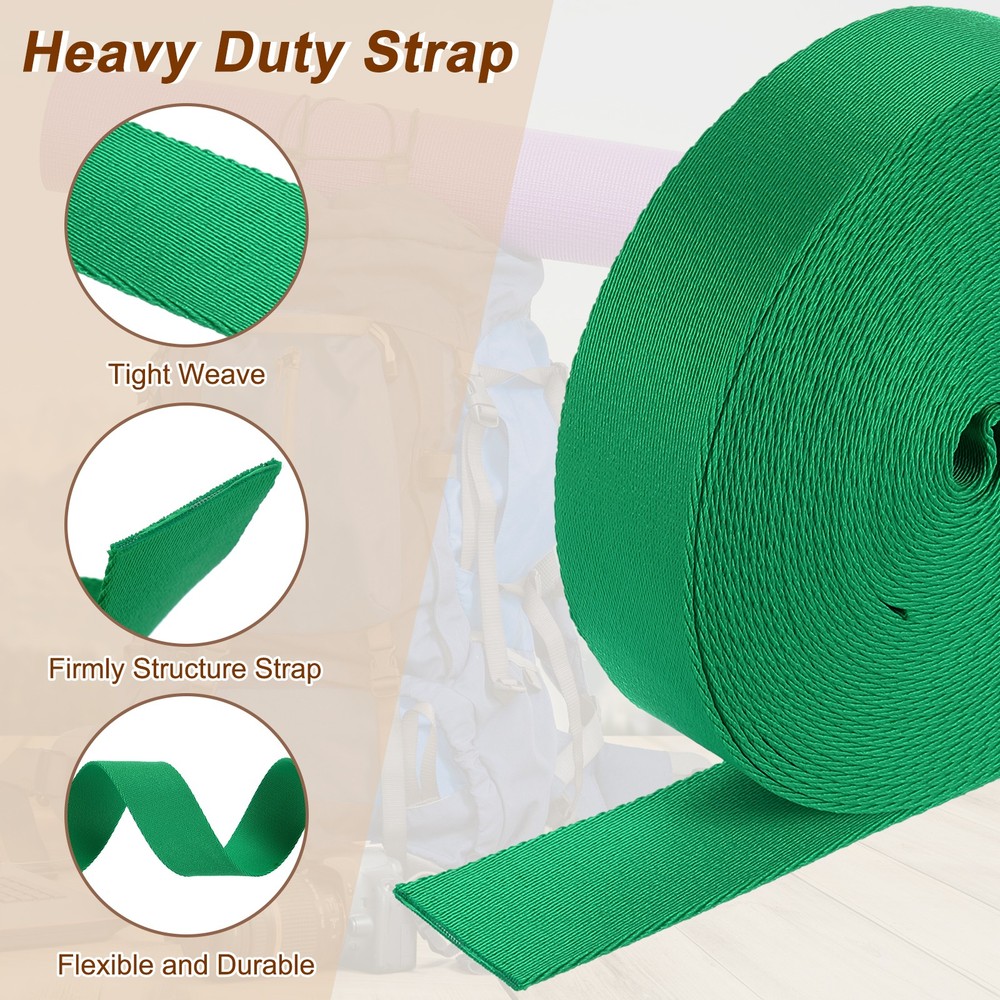 10 Yards Nylon Webbing Strap, 1 3/8-inch Bag Flat Webbing Straps, Green