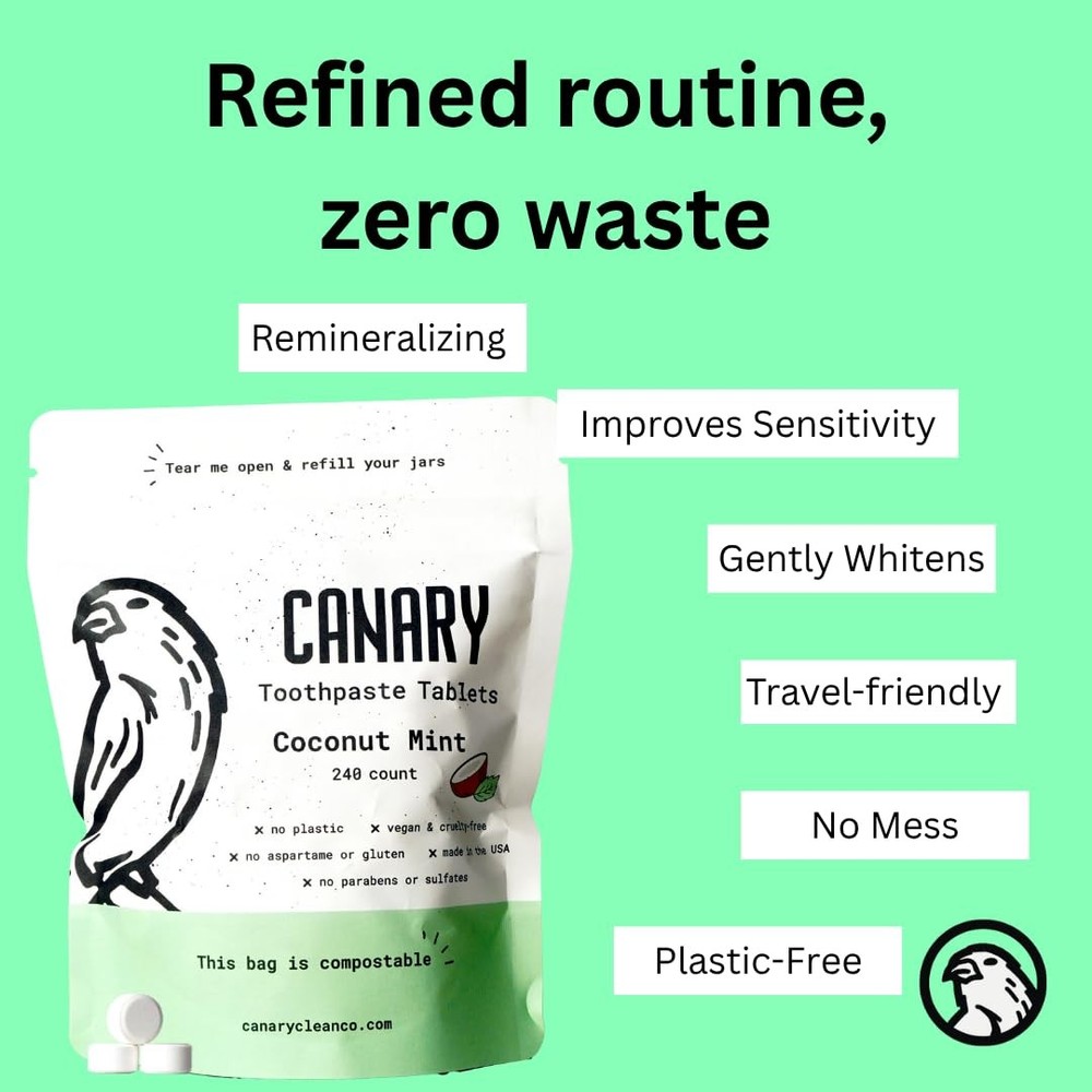Canary Nano Hydroxyapatite Toothpaste Tablets Coconut Mint - Remineralizing, Flu