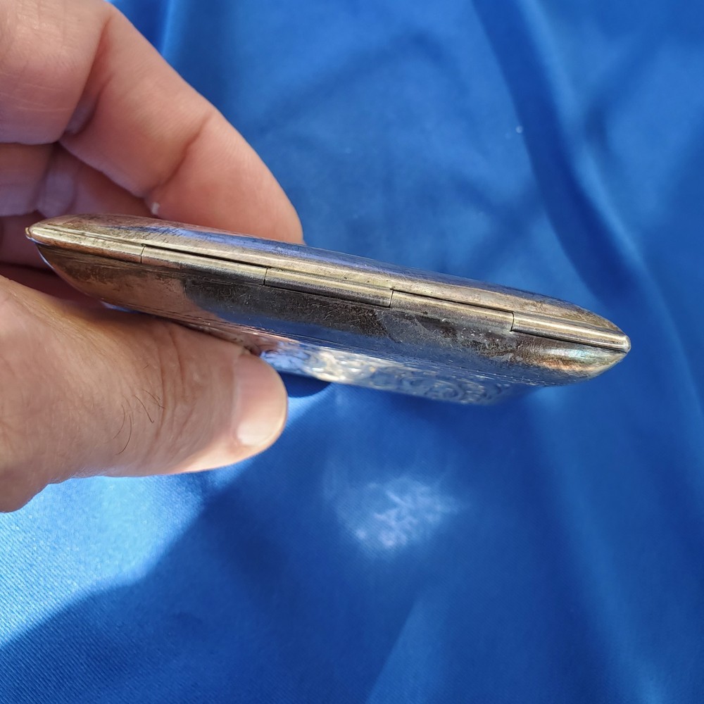 Rare Solid SILVER Hand Engraved Compartment Cigarette Vesta Case Monogram c1860