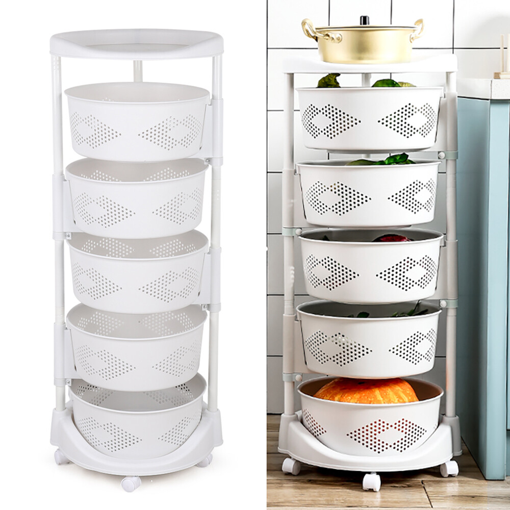 5 Tier Round Rotating Kitchen Storage Shelf Fruit Vegetable Storage Basket