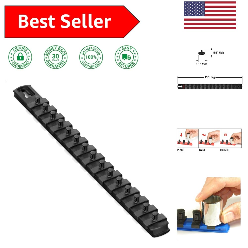 Ernst 13-Inch Socket Rail Organizer with 15 Twist Lock Clips – Secure & Compact