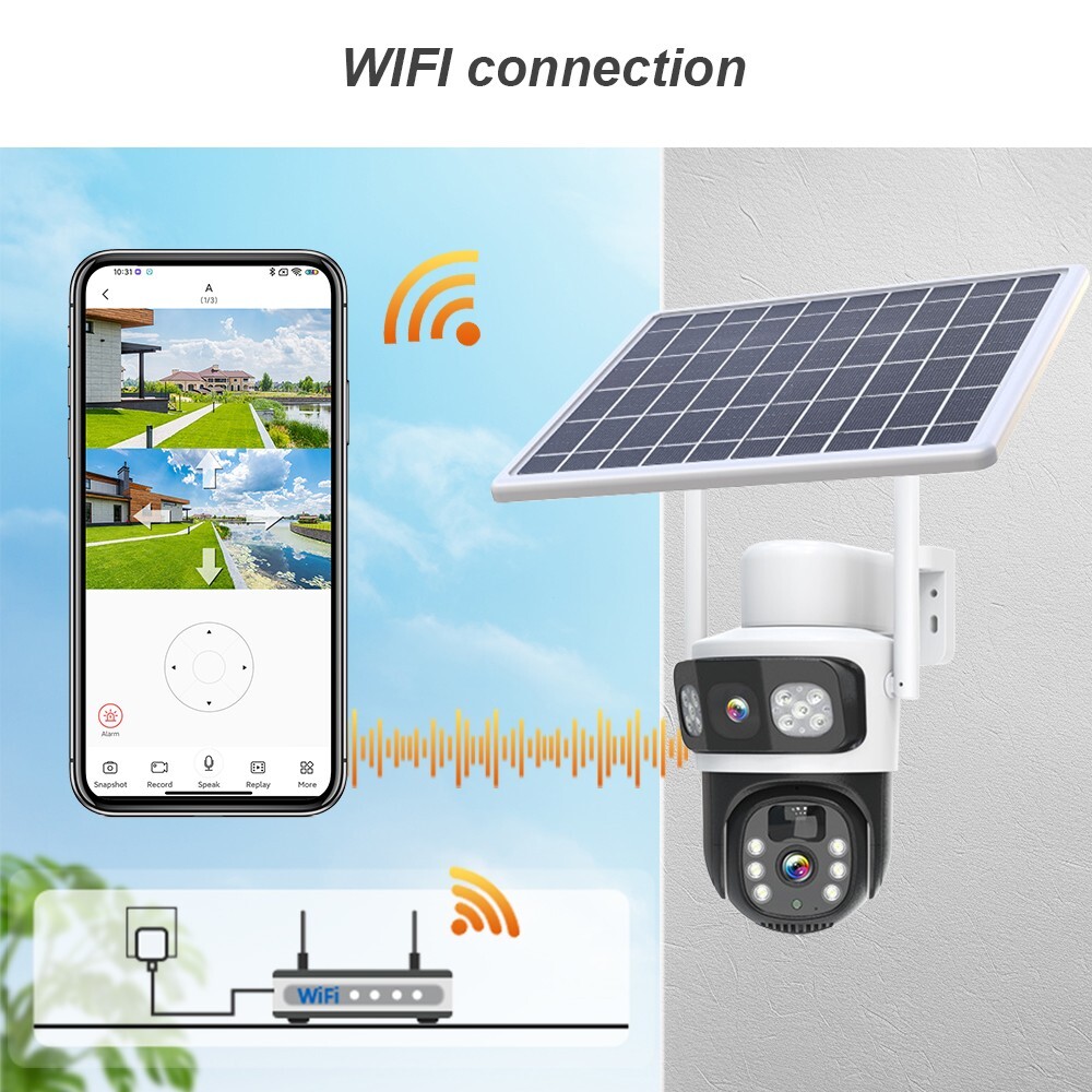 2K WiFi Solar Battery Powered Wireless Security Camera Sys Outdoor PTZ Audio