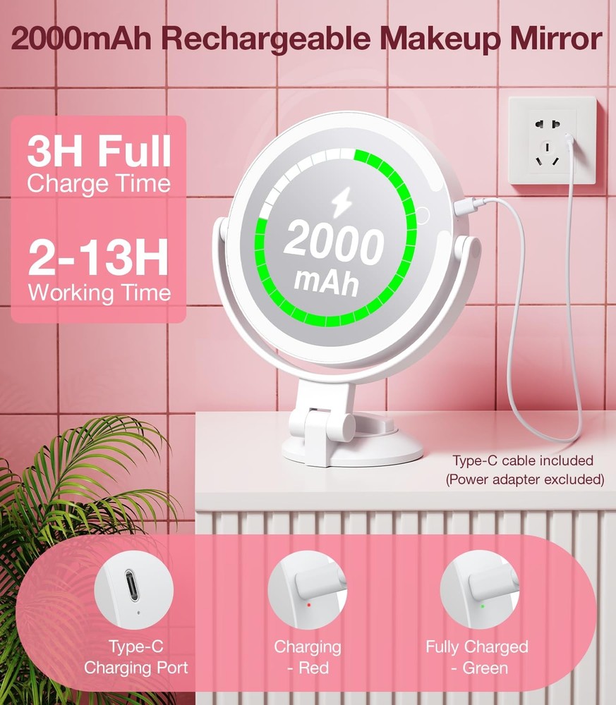 Suction Cup Magnifying Mirror with Light 10X, Wall Mounted Makeup Mirror with...