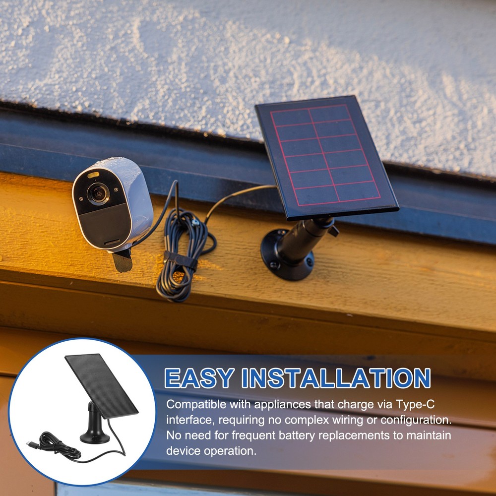 Solar Panel, 2W 6V USB Solar Panel Charger with 360 Wall Mount, Black