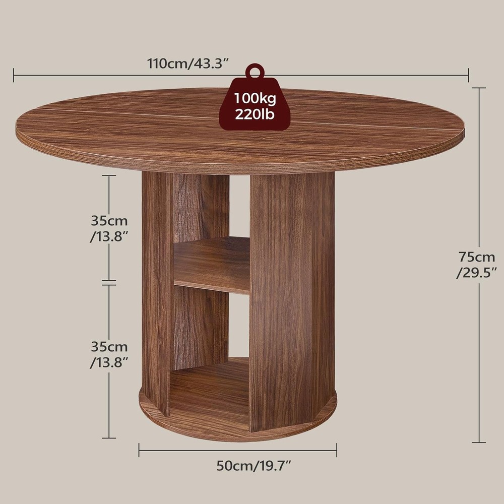 43.3" Round Dining Table W/ Storage Shelf 4 Circle Kitchen Dinner Table W/ Thick