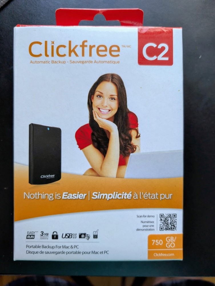 Clickfree Automatic USB Backup C2 For PC Mac Computer Portable 750GB Storage NIB