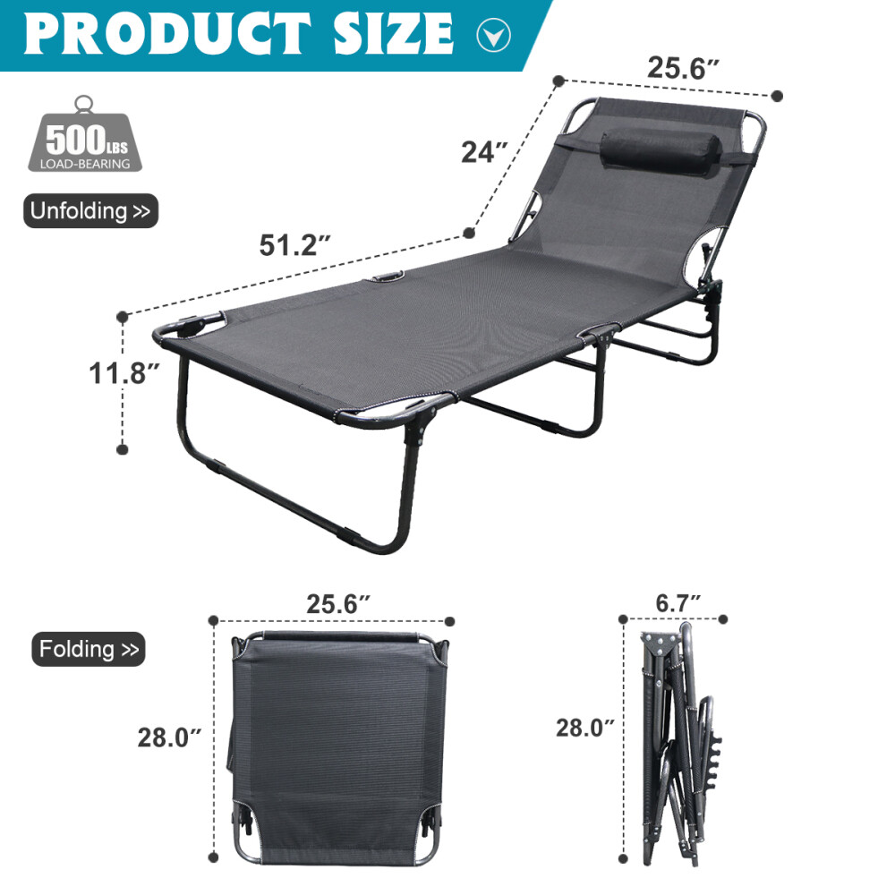 Slsy Adjustable 4-Position Folding Camping Cot Sleeping Cots W/Mat & Headrest