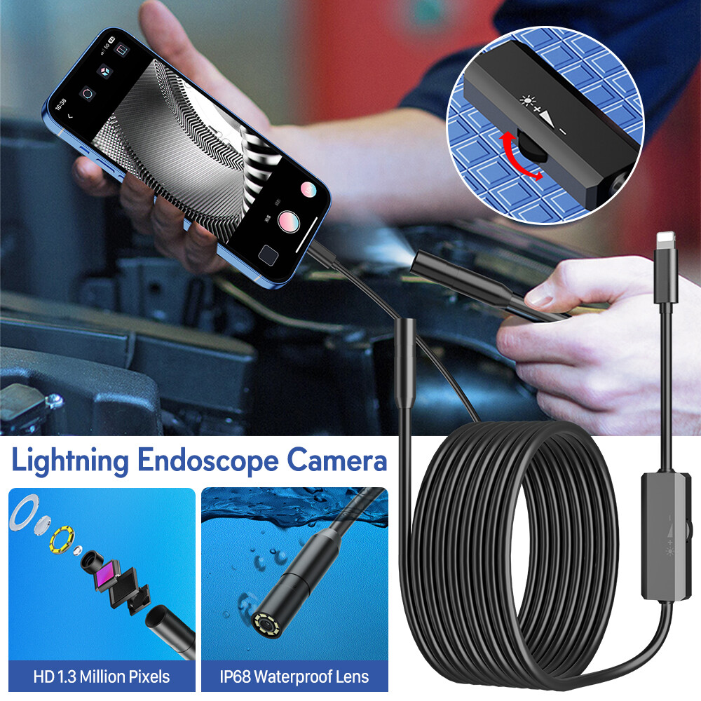 8 LED Light Borescope Endoscope Snake Inspection Camera IP68 for iPhone iPad
