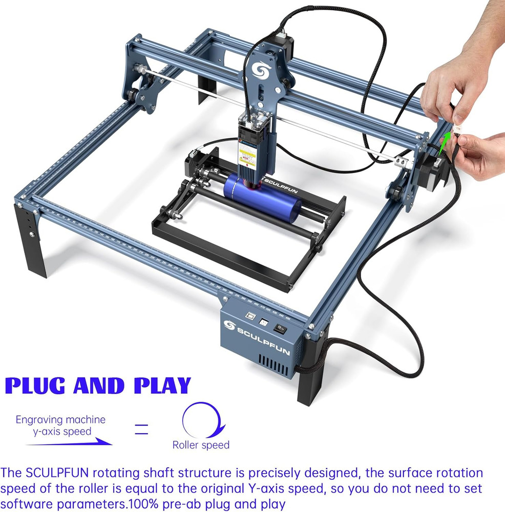SCULPFUN Laser Rotary Roller, Laser Engraver Y-Axis Rotary Module for Engraving