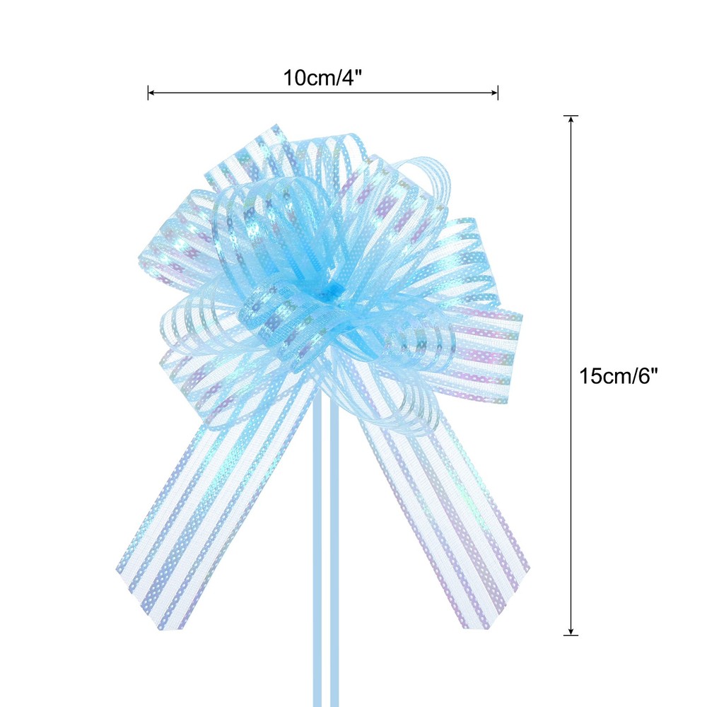 5Pack 6" Large Organza Pull Bow Chiffon Gift Wrapping Bows Ribbon Light Blue