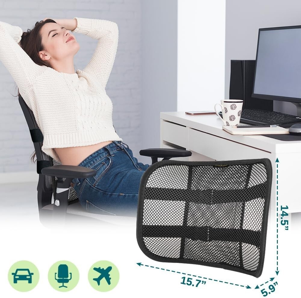 Lumbar Support with Breathable Mesh Layers and Double Sturdy Adjustable Straps,