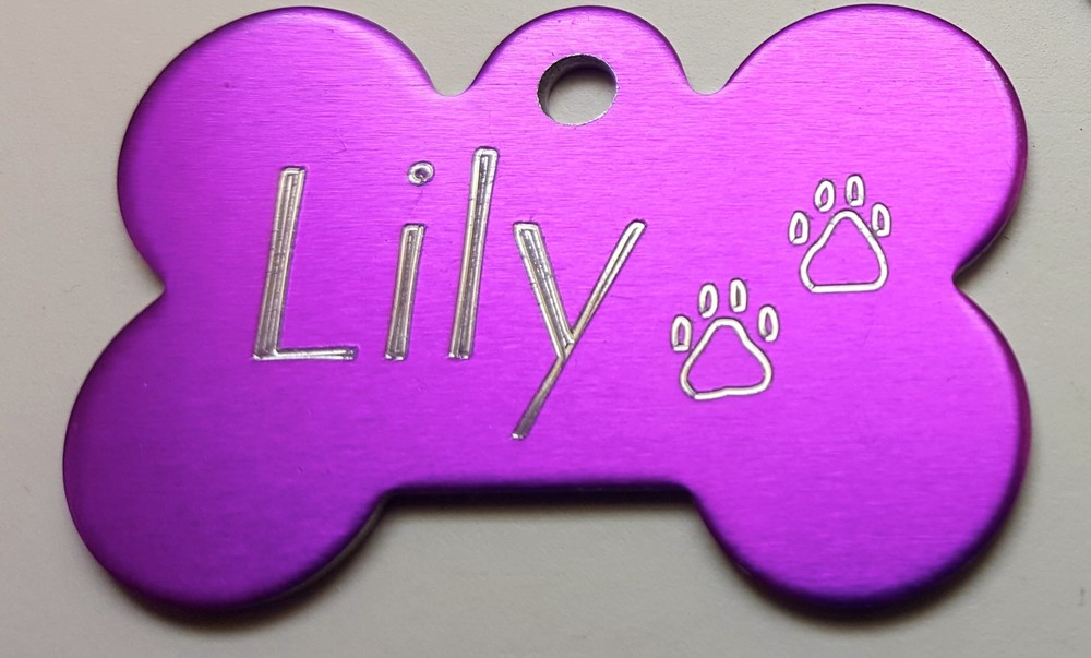 PET TAG BONE WITH PAWS DIAMOND ENGRAVED ID DOG TAGS 2-SIDE CUSTOM PERSONALIZED