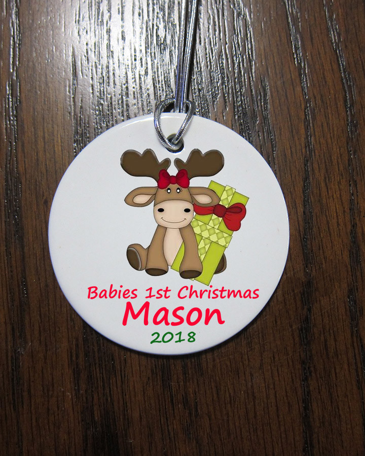Personalized ceramic Babies 1st Christmas Reindeer Ornament custom 2021