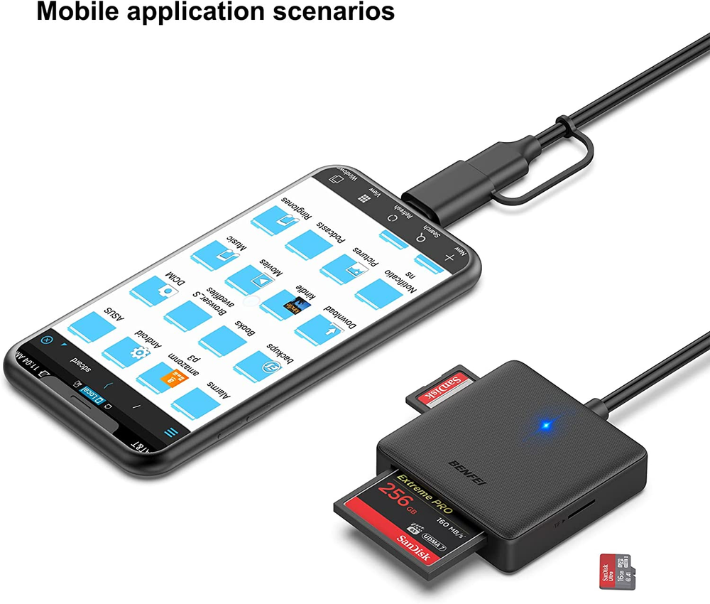 Memory Card Reader, 4In1 USB USB-C to SD Micro SD MS CF Card Reader Adapter Com
