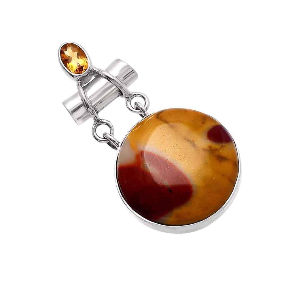 Mookaite Jasper & Citrine Solid 925 Sterling Silver Pendant