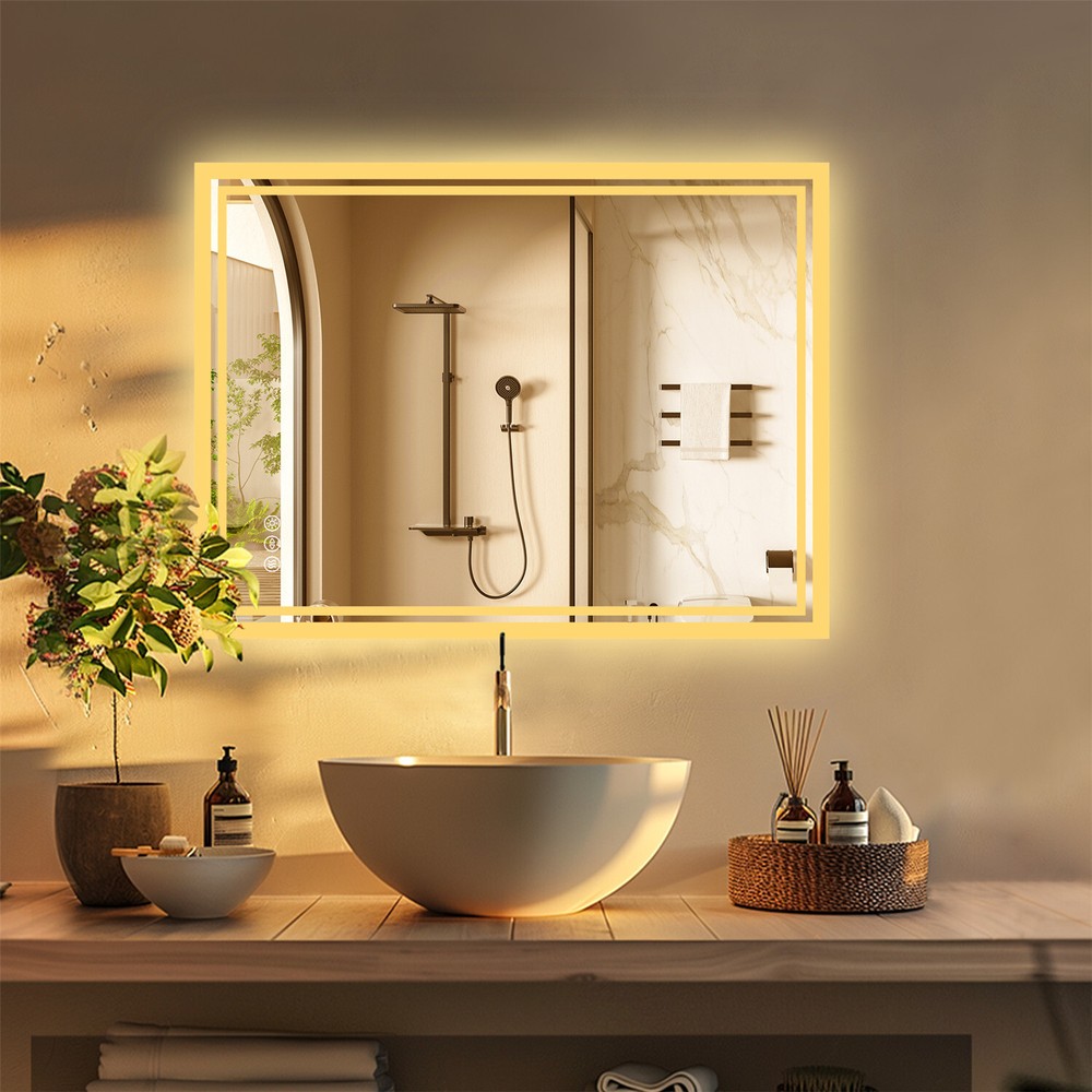 Rectangle Backlit Mirror Illuminated Demister Wall Mount Bathroom IP54 Dimmable