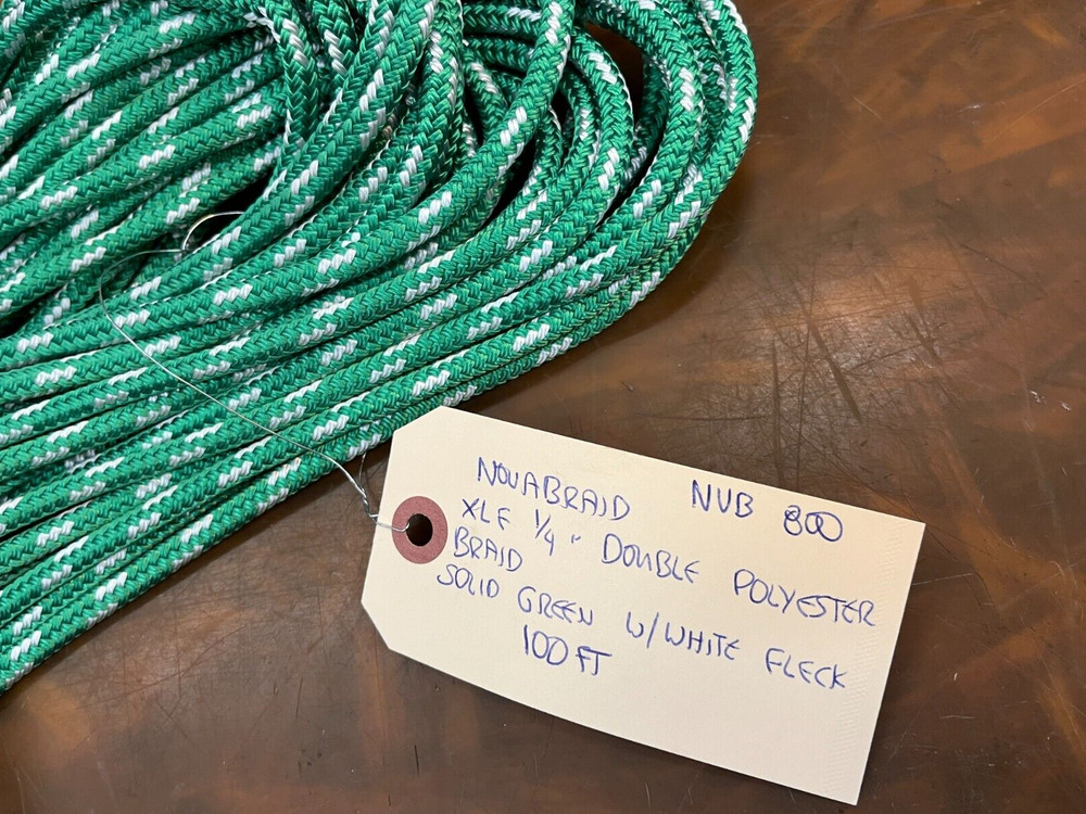 Nova Braid XLE 1/4" Double Polyester Braid Solid Green w/ White Fleck, 100 Ft